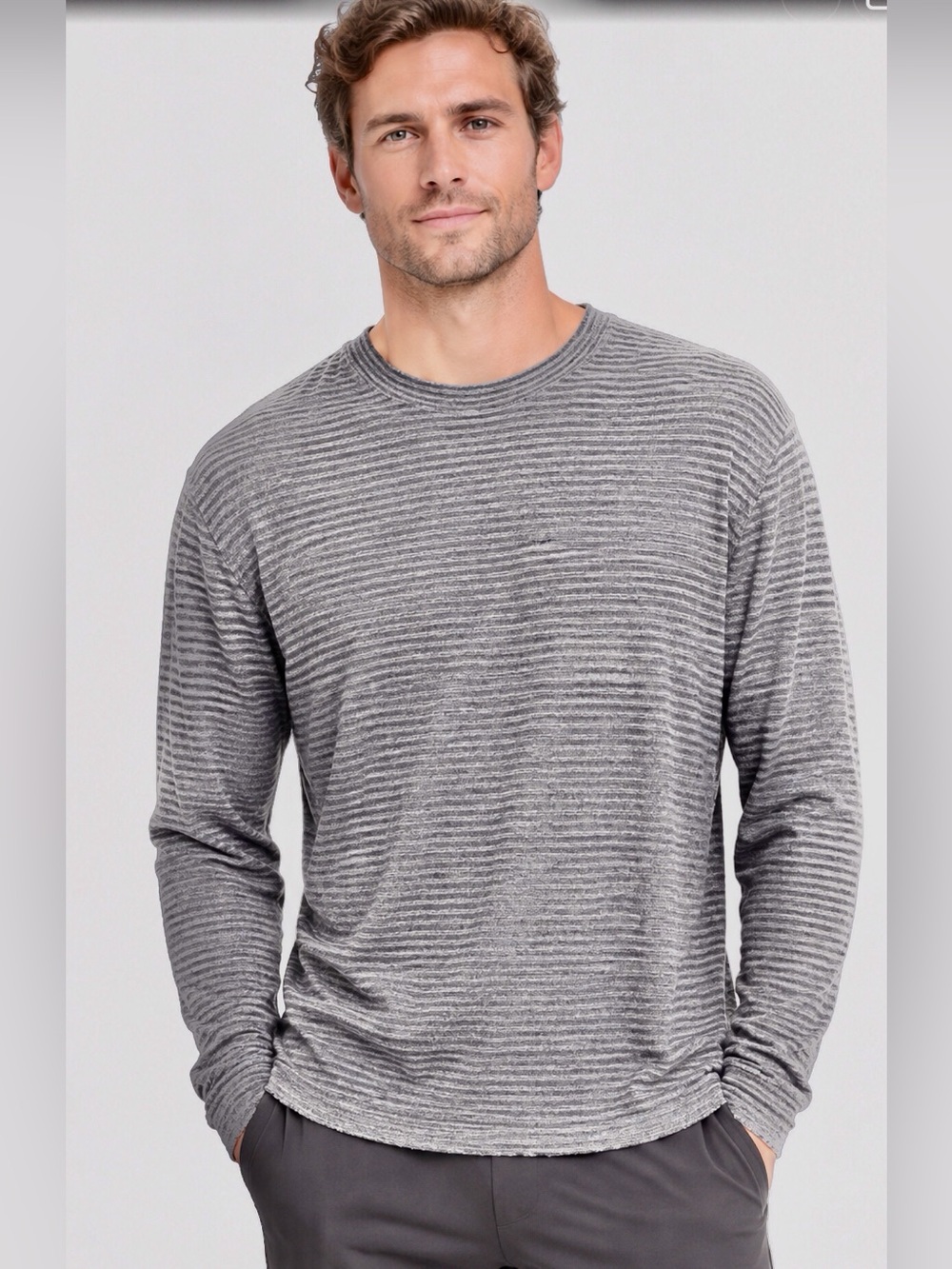 Lululemon Sweater Gray Striped Crewneck Pullover